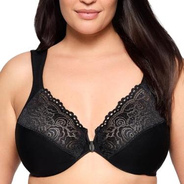 Imagem de Glamorise Sutiã feminino Wonderwire com fecho frontal com aro #1245, Preto, 46G