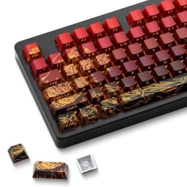 Imagem de Teclas XVX Shine Through - Teclas PBT Double Shot 60 65 75 100 por cento, teclas de impressão lateral, conjunto de 129 teclas, sub onda de Kanagawa para teclados mecânicos, vermelho