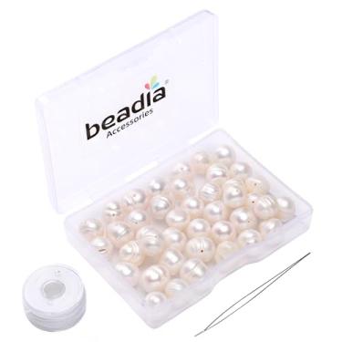 Imagem de BEADIA Miçangas de pérolas naturais de batata 9-10 mm contas brancas de pedras preciosas cultivadas em água doce para fazer joias DIY 13,8 polegadas/fio HQ