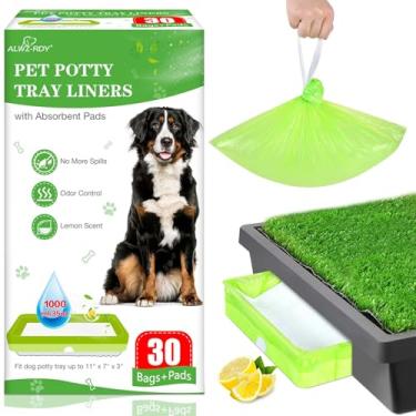 Imagem de Pacote com 30 forros para animais de estimação com almofadas super absorventes para cães Petsafe Potty descartável cordão pet xixi pod bandeja sacos kit eliminação de urina aroma limão