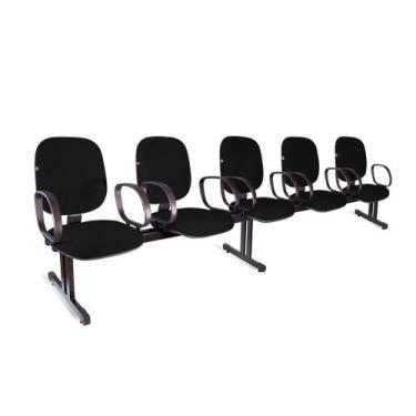 Imagem de Longarina Diretor 5 Lugares Braços Tecido Preto - Shop Cadeiras