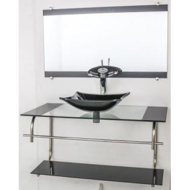 Imagem de Gabinete de vidro para banheiro inox 80cm cuba quadrada preto - Cubas 