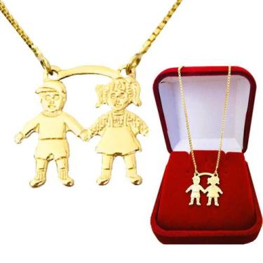 Imagem de Colar Gargantilha Feminina Pingente Filhos Menino e Menina Delicadas S