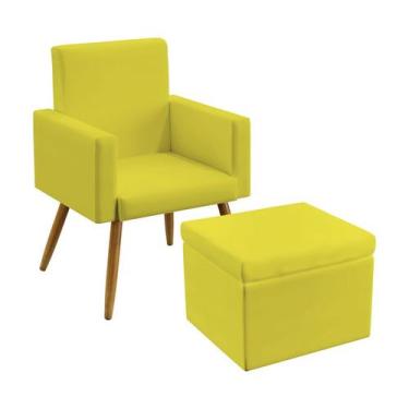 Imagem de Poltrona Nina Sem Rodapé Com Puff Quasar Sued Amarelo Aradecor
