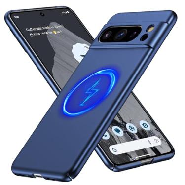Imagem de GRECAZO Capa magnética ultrafina fosca projetada para celular Google Pixel 8 Pro de 6,7 polegadas, fina, minimalista, leve, fosca, rígida, compatível com capa protetora MagSafe, azul marinho
