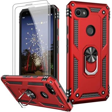 Imagem de LUMARKE Capa para Google Pixel 3A XL com protetor de tela, capa de grau militar testada contra quedas de 4,9 m com suporte de anel magnético, capa protetora para celular Google Pixel 3A XL vermelha