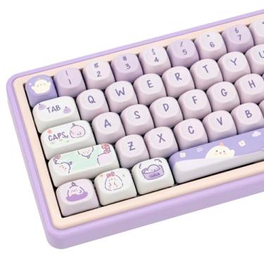 Imagem de COOMICKEY Teclas PBT, 132 teclas fofas, conjunto de teclas kawaii roxo com sublimação de tinta perfil MOA para teclados mecânicos Cherry Gateron MX Keys