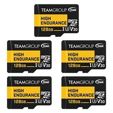 Imagem de TEAMGROUP Pacote com 5 micro SDXC UHS-I U3 V30 100 MB/s de alta resistência 128 GB com 5 unidades, projetado para monitoramento de cartão de memória flash estável e durável e de longa duração, câmera de segurança 4K e gravação de vídeo Full HD THUSDX128GIV3068