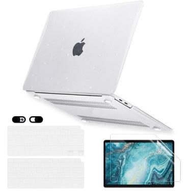 Imagem de Capa transparente brilhante para MacBook Pro 13 polegadas M2 M1 A2338 A2289 A2251 A2159 A1989 A1706 versão 2023-2016 com Touch ID, capa rígida de plástico com glitter 6 em 1, capa de teclado, protetor