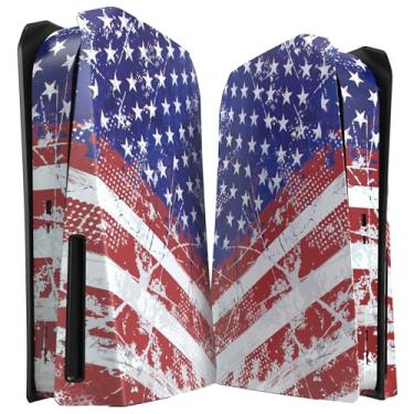 Imagem de eXtremeRate Capa de substituição eXcover superior inferior compatível com console ps5 edição de disco, impressão bandeira dos EUA placa traseira capa protetora compatível com console ps5 versão disco