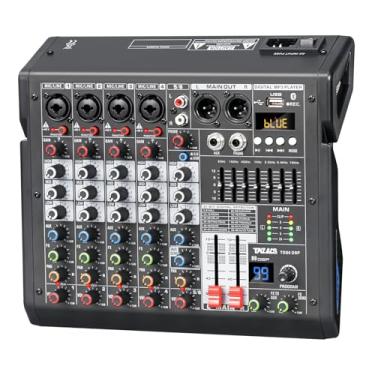 Imagem de mesa de som 6 canais Mixer de áudio profissional Misturador DJ Misturador efeitos DSP de 99 bits, consola de mistura com saída Eq de 7 bandas, misturador profissional Bluetooth fantasma de +48V