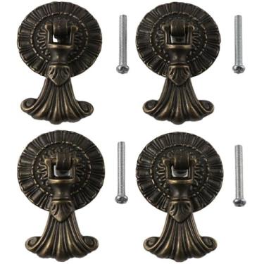 Imagem de napkery Puxadores pendentes 4 peças de tamanho médio retrô cobre latão puxadores de gaveta puxadores decorativos puxador de guarda-roupa para armário de móveis armário cômoda
