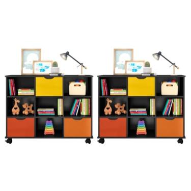 Imagem de Kit 2 Nichos Organizadores 3 Gavetas com Rodízios Preto/Colorido - Qmovi