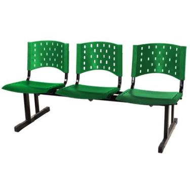 Imagem de Cadeira Longarina PLÁSTICA 03 Lugares para recepção Cor Verde REALPLAS