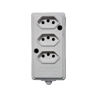 Imagem de Régua Tomada Barra Tripla Cinza 10/20a Naticon Para Extensão