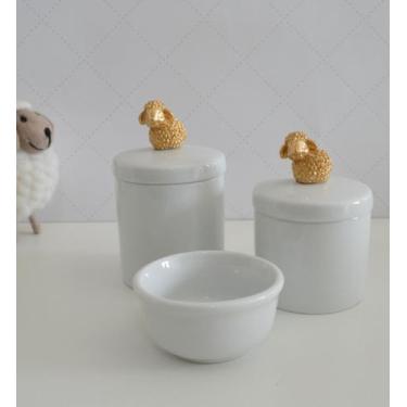 Imagem de Kit Higiene Porcelana Bebê Moderno Quarto Banho K015 Ovelha - Ciranda 