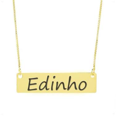 Imagem de Colar Nome Personalizado Chapinha Gravação Edinho Banhado Ouro 18K - 9