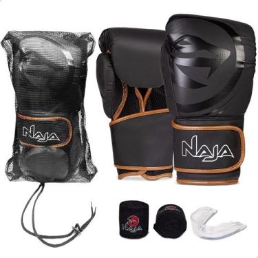 Imagem de Kit Luva Boxe / Muay Thai - Black Naja, Dourado, 16oz