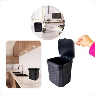 Imagem de Lixeira Pia Organizador Cozinha Preta Com Tampa Rattan 5L - ArqPlast, 