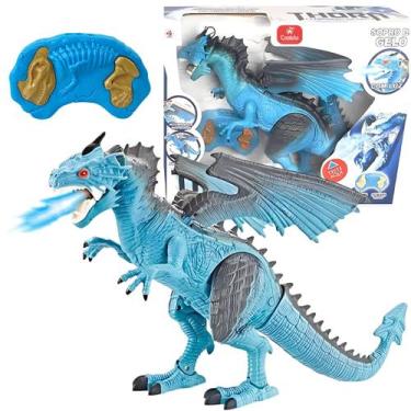 Imagem de Dragão Azul Controle Remoto Anda C/ Luz Som E Solta Fumaça Castela