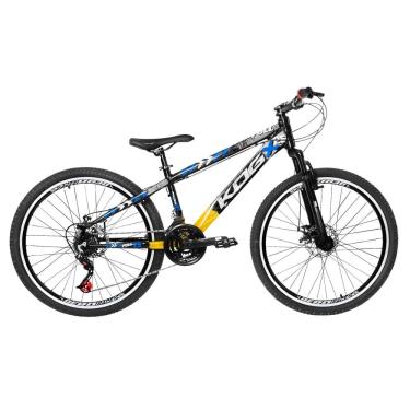 Imagem de Bicicleta Freeride Aro 26 Flay KOG 18v Freio a Disco Suspensão Dianteira Preto Amarelo Azul