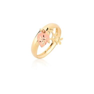 Imagem de Anel Feminino Pingente Boneco Coração Ouro Rosé Rosa 18k Ac - MAEHLER 