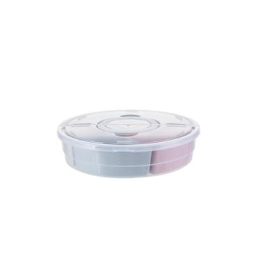 Imagem de Bandeja para Lanches com Tampa E Alça, Bandeja de Plástico Redonda Transparente com Divisórias, 5 Compartimentos Coloridos para Servir Biscoitos, Doces, Nozes, Etc., Piquenique, Recipiente Par