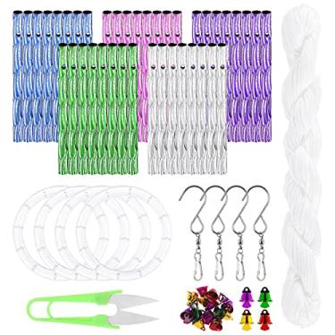 Imagem de Glarks Kit de Carrilhão de Vento Colorido com 65 Peças, Incluindo 40 Tubos de Carrilhão de Vento de 8 Cm E 5 Cores, 15 Sinos de Cores Misturadas, 4 Ganchos Giratórios, Fio de 20 M E Uma Tesoura para D