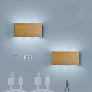Imagem de Luminária de parede interna LED sem fio com sensor de movimento, arandelas de parede USB recarregáveis, alimentadas por bateria, iluminação noturna magnética para loft, escada, sala de estar