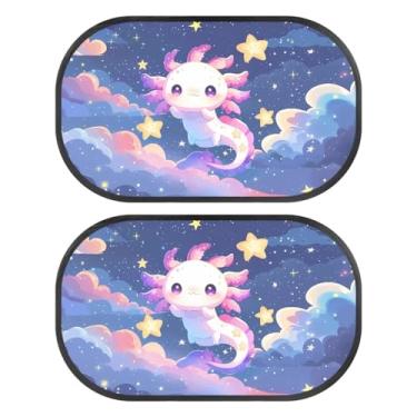 Imagem de Bulopur Sombras roxas para janela de carro Axolotl pacote com 2 persianas para janela de bebê para carro, fácil de instalar, proteção solar para janela lateral e bloqueador de para-sol para a maioria