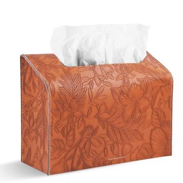 Imagem de Hennaja Capa de couro para caixa de toalha de mão de papel descartável, compatível com toalha de mão de papel Kleenex (1 marrom esculpido)