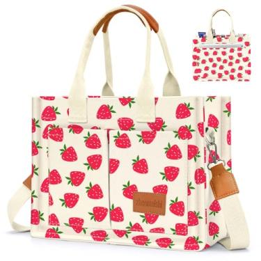 Imagem de Bolsa de lona feminina com bolsos, bolsa transversal, bolsas de ombro, bolsas de trabalho casuais, bolsa de mão, Morango, Sacolas de lona