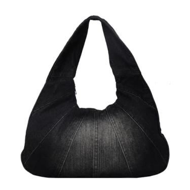 Imagem de Extolove Bolsa jeans moderna bolsas jeans para mulheres bolsas de ombro Hobo Y2K bolsas de ombro, Preto, 15.75*3.15*8.27 inches