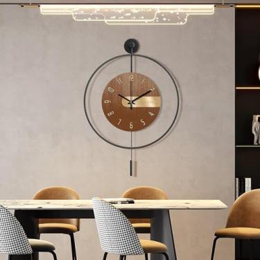 Imagem de Relógio de parede moderno, relógios de parede grandes decorativos de metal operado por bateria, relógio de parede com pêndulo para decoração de sala de estar, quarto, cozinha, escritório, relógio de