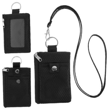 Imagem de Carteira pequena com bloqueio de RFID, resistente à água, zíper para identidade, bolsa de viagem, carteira de pescoço com cordão, porta-crachá com janela de identidade, para mulheres, homens, meninos