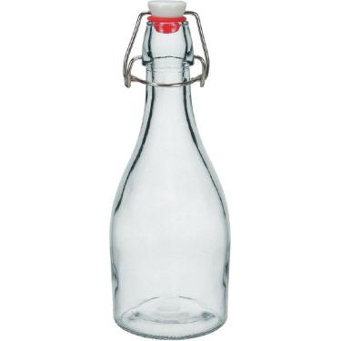 Imagem de GARRAFA ÁGUA SUCO LEITE HOME&CO COM TRAVA NA TAMPA VIDRO 350ml 23x8x8cm TRANSPARENTE