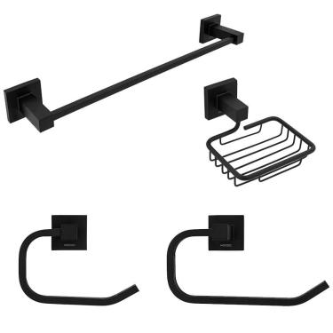 Imagem de Porta Toalha Modaza Nero 40 cm, Saboneteira de Parede, Porta Papel Higiênico e Porta Toalha Rosto, Preto