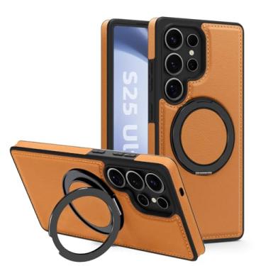 Imagem de Newhalper Capa magnética de couro adequada para Samsung Galaxy S25 Ultra [compatível com MagSafe] [Suporte e suporte de anel rotativo de 360 graus] Capa de telefone para Samsung S25 Ultra (marrom)