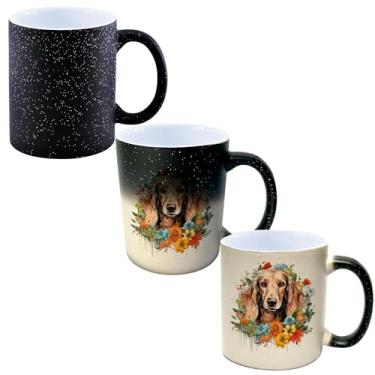 Imagem de Caneca Magica Porcelana Glitter Muda de Cor - 325ml - CACHORRO DACHSHUND FLORES CUTE