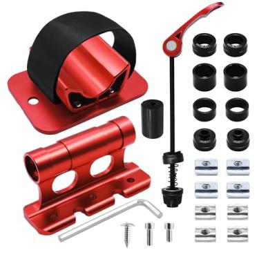 Imagem de alltoo Suporte de garfo de bicicleta, suporte de teto de carro, suporte de garfo de bicicleta de liga de alumínio e suporte de roda traseira, suporte de teto vermelho para prender bicicletas