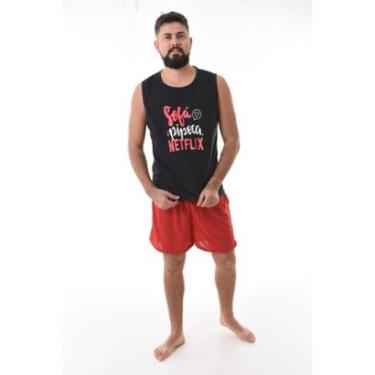 Imagem de Pijama Estampado Adulto Verão Masculino Preto e Vermelho-Masculino