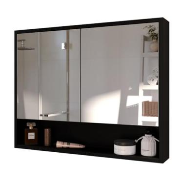 Imagem de Armário de Banheiro Aéreo 2 Portas Com Espelho Espelheira(Preto Fosco)