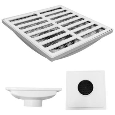 Imagem de Ralo Branco 20x20 Aluminio Reta Saída 3 Polegadas - 75mm com Dupla Tel
