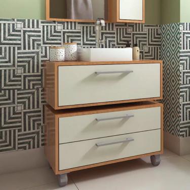 Imagem de Conjunto de Gabinete de Banheiro Suspenso com Cuba Branca e Gabinete de Chão Alice 1 pt 2 gv Mel e Arenas