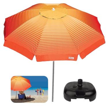 Imagem de Kit Guarda Sol 2,2m Articulado Alumínio Sombreiro Cancun Laranja Base Plástica Preto