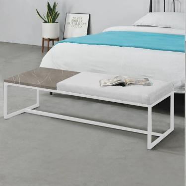 Imagem de Calçadeira Recamier Londres 160cm Industrial Branco Suede Branco Tampo Quadrado mdf Marmorizado - Ahz Móveis