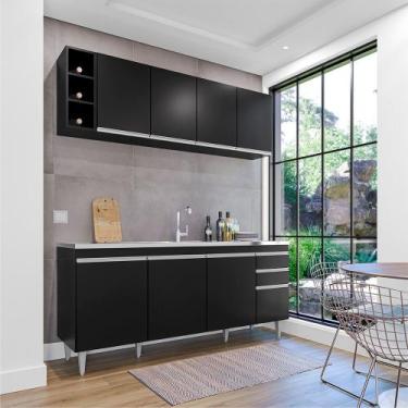 Imagem de Conjunto Balcão de Cozinha para Pia Apex Armário Aéreo MDP/BP Preto G9