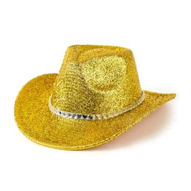 Imagem de EOGIMI Chapéu de cowboy masculino e feminino, estilo ocidental, com glitter, cosplay, festa, Amarelo, M