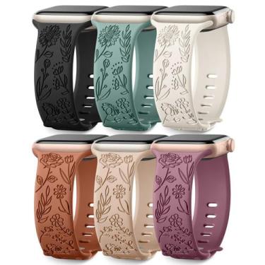 Imagem de Pulseiras de relógio SNBLK com gravação floral Apple, pacote com 6, 38