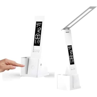 Imagem de Luminária de Mesa LED, estudo, escritório com Display Digital, Base Carregadora USB, sem fio Controle Touch, Branco.